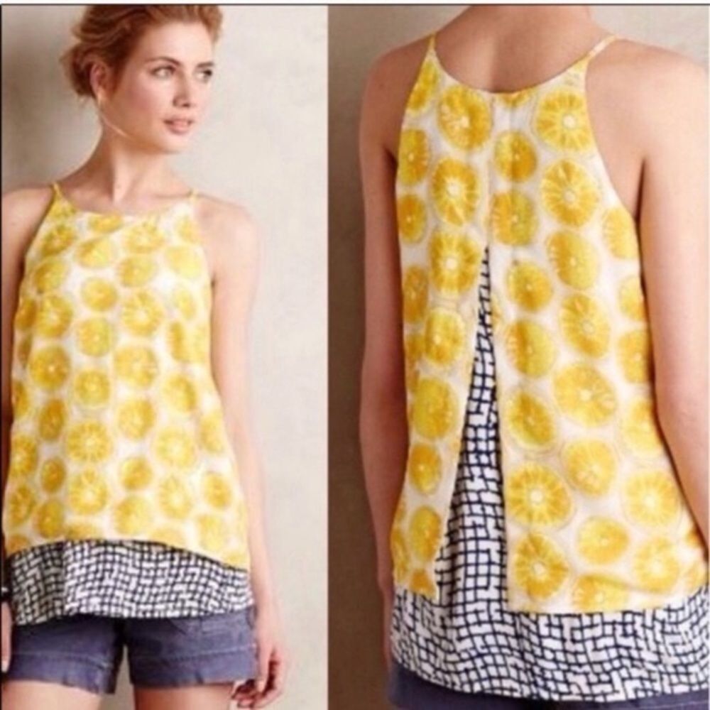 Porridge From Anthropologie - Lemon Print Layered Tank Size X-Small EUC indie